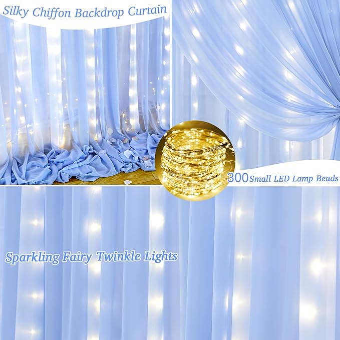 10x10ft Light Blue Chiffon Backdrop Curtain - Image 7