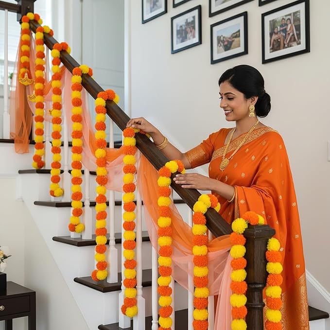 Marigold Garland for Decoration 5 Packs × 5ft Artificial Marigold Garlands - Image 3