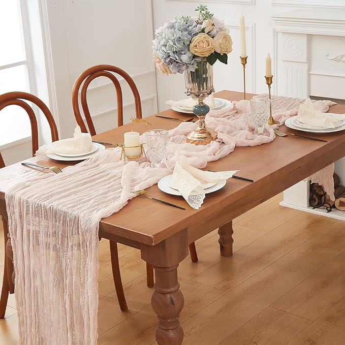 Dusty Pink 2 Pack Cheesecloth Table Runner 120 Inch 10 FT Boho Rustic Gauze - Image 5