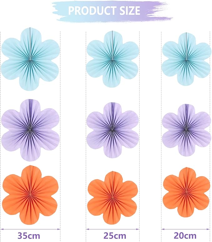 SUNBEAUTY 9 PCS Flower Party Decorations Paper Fans Classroom Decoration Paper - Image 2