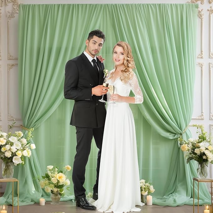 20ft X 10ft Olive Green Tulle Backdrop Curtain - Image 4
