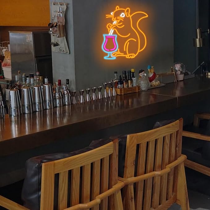 Squirrel Cocktail Neon Sign for Wall Decor, USB Powered Animal Cocktail Bar Led - Image 7