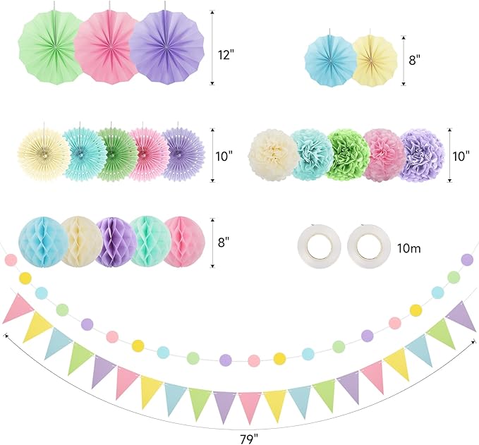 Pastel Party Decorations, Pom Poms Flowers Packs - Image 6