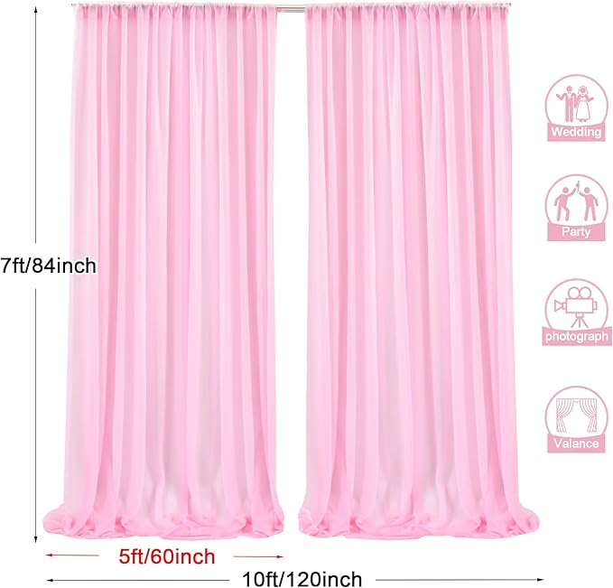 PARTISKY 10x7ft Pink Chiffon Backdrop Curtains, Wrinkle-Free Sheer Fabric Photo - Image 3