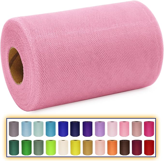 Pink Tulle Fabric Roll 6 Inch X 300 FT Matte Tulle Ribbon Netting Mesh Spool by MIGLORIA