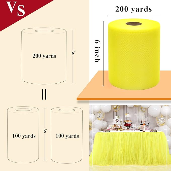 Yellow Tulle Fabric Rolls 6 Inch by 200 Yards Fabric Spool Tulle Ribbon - Image 4