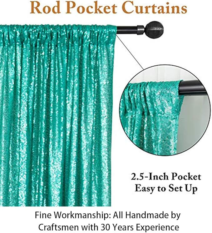 ShinyBeauty Sequin Curtain 2 Panel Set Christmas Green Glitter Background - Image 4