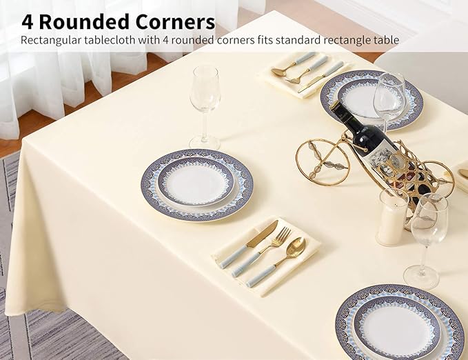 Surmente Beige Tablecloth 90 x 132-inch Rectangular Polyester Table Cloth - Image 4