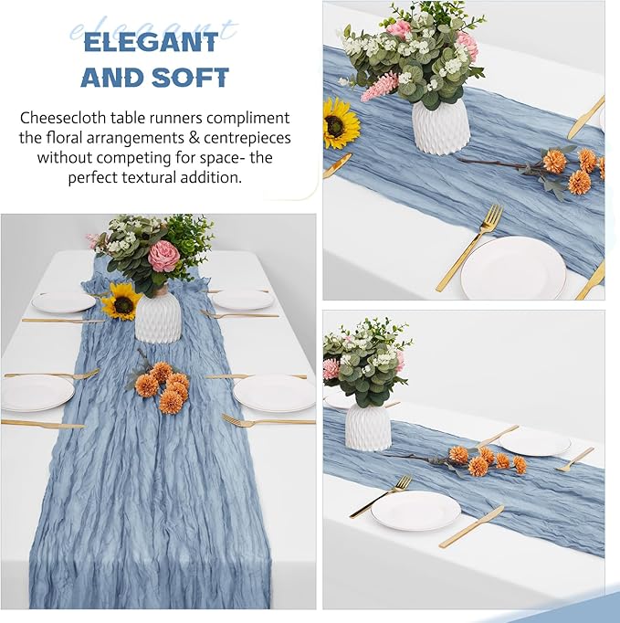 Aktor 4 Pack Dusty Blue Table Runner Boho Cheesecloth Table Runner Semi Sheer - Image 4