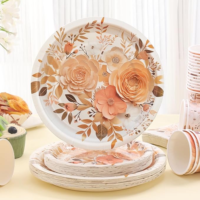 Boho Plates and Napkins Sets for 25 Guests, Floral Birthday Party supplies for - Image 2