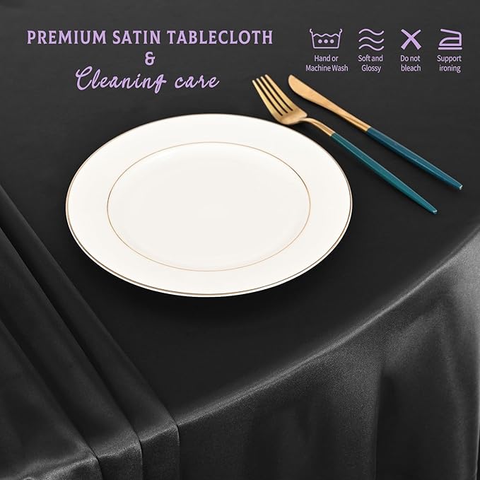 6 Packs Satin Tablecloth 120 Inch Black Round Table Cloth Silk Tablecloth - Image 5