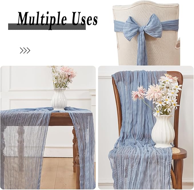 Dusty Blue 1 Pack Cheesecloth Table Runner 120 Inch 10 FT Boho Rustic Gauze - Image 3