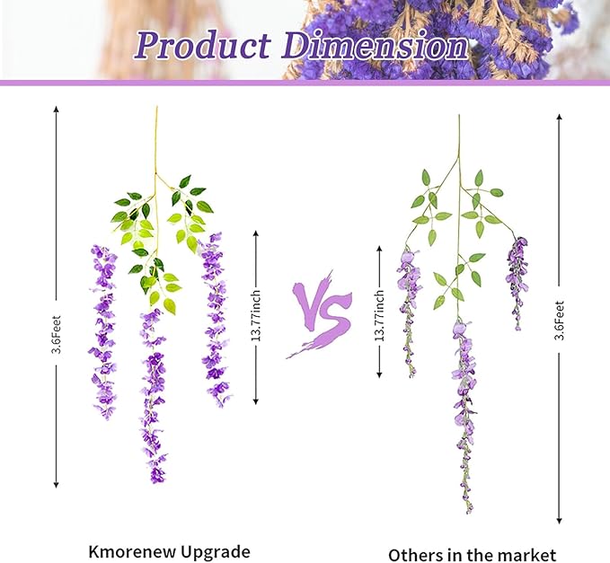 12 Pack Purple Wisteria Hanging Flowers Garland, 3.77 Feet Artificial Flower - Image 6
