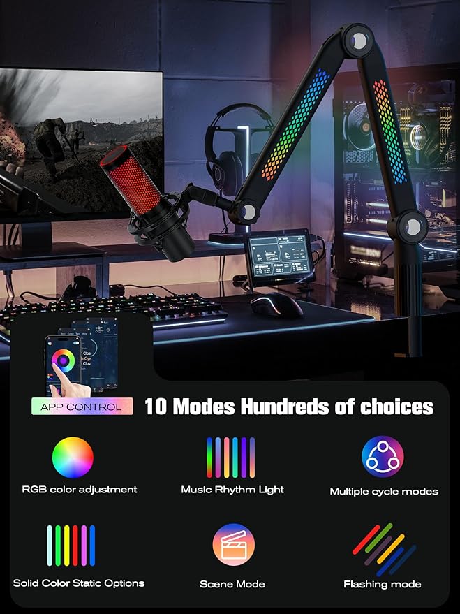 SUNMON RGB Mic Arm – Adjustable Boom Arm - Image 3