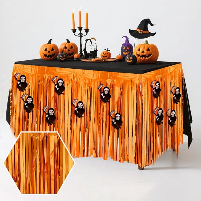 28x106 Inch Orange Sequin Tablecloth by Unknown