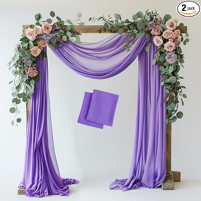 Wokceer Wedding Arch Draping 2 Panels 28.7" x 20FT Lavender Purple Sheer Fabric by Wokceer