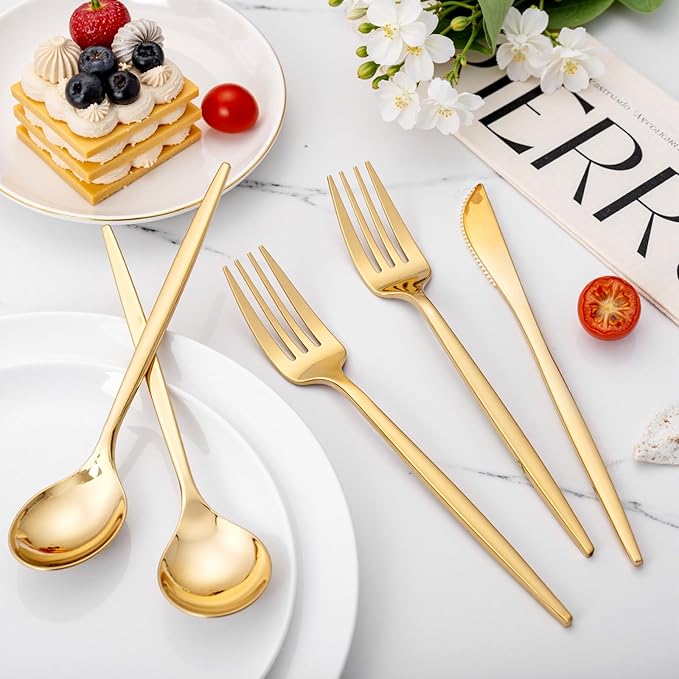 PULOTE 300PCS Gold Plastic Silverware Set Disposable - Image 4