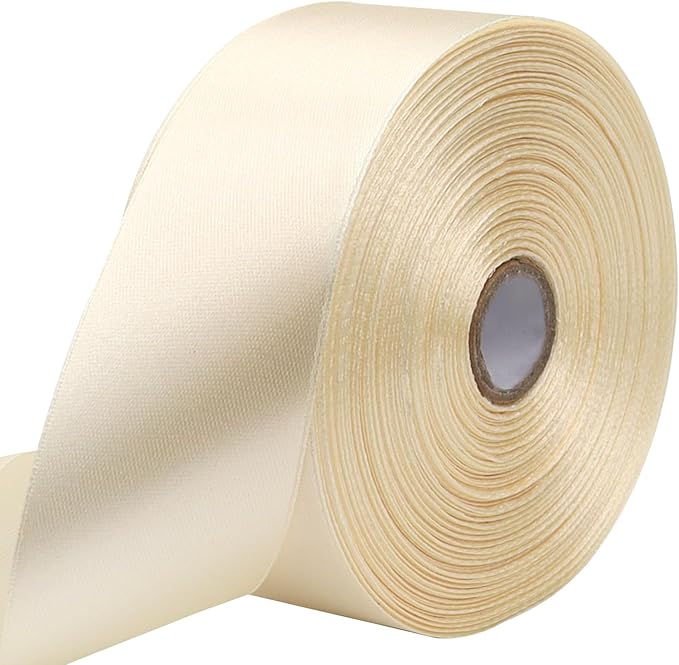 Rice White Solid Satin Ribbon 1-1/2 Inch 50 Yards Solid Polyester Fabric Ribbon by Riunbb