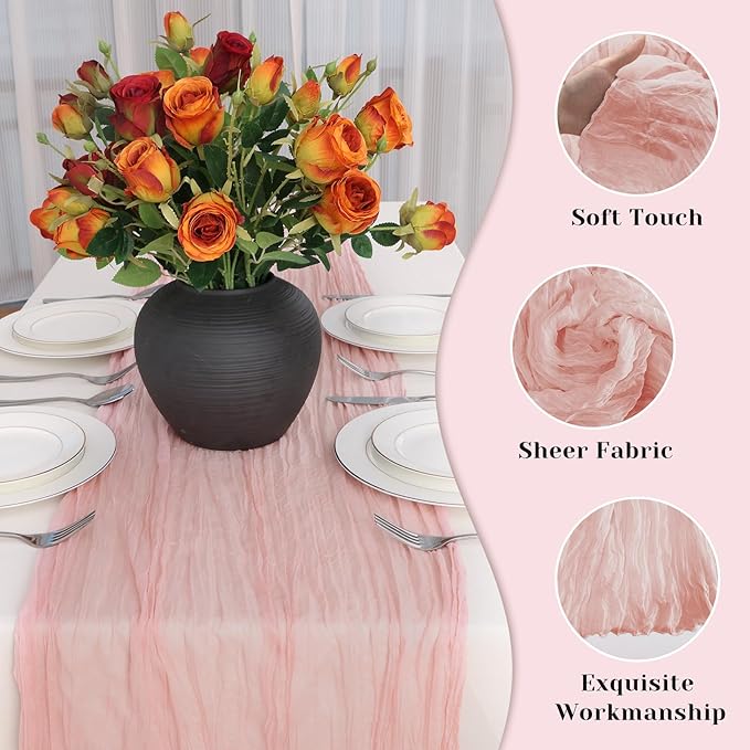 Pink Table Runner, 10Ft 120in Cheesecloth Table Runner, Gauze Rustic Cheese - Image 3