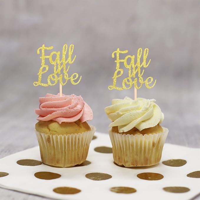 24 PCS Fall in Love Cupcake Toppers Glitter Bridal Shower Cupcake Picks Wedding - Image 6