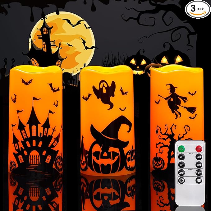 Homemory Halloween Candles, Battery Operated Decals Plastic LED Pillar Candles by Homemory