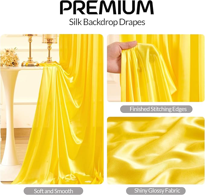 Gold Satin Backdrop Curtains 2 Panels - Image 2