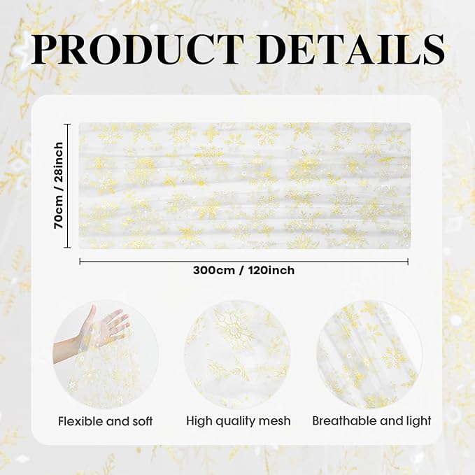 Artoid Mode Gold Snowflakes Christmas Gauze Table Runner 120 Inch 10FT - Image 7