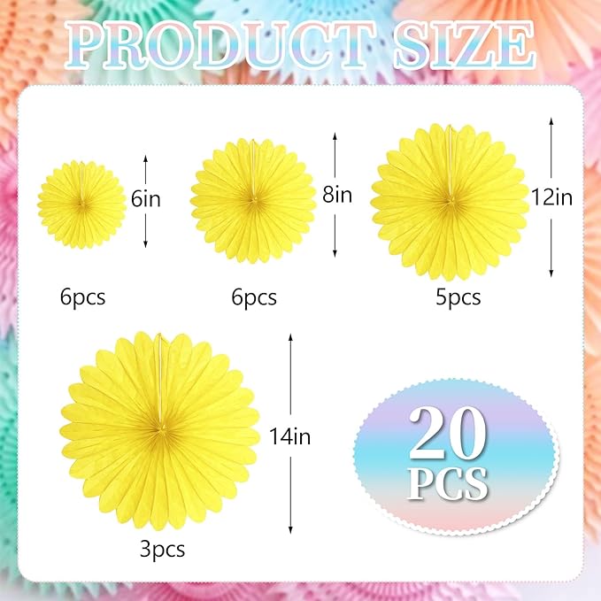 20 Pcs Light Yellow Hanging Paper Fan, Round Paper Fans Decorations Set - Image 2