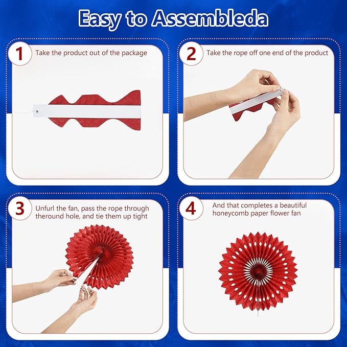 20 Pcs Royal Blue Hanging Paper Fan, Hanging Honeycomb Round Paper Fans - Image 3