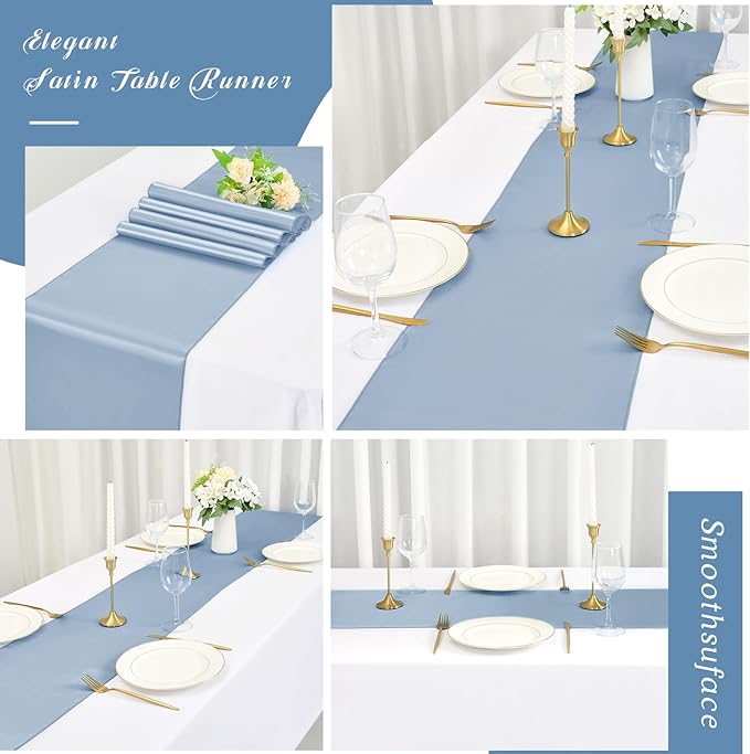 12 Pack Dusty Blue Satin Table Runner, 12 x 108 inch Long Premium Smooth Table - Image 5