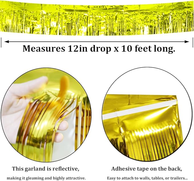6 Pack Gold Total 60 Feet Foil Fringe Garland Metallic Tinsel Banner Wall - Image 2