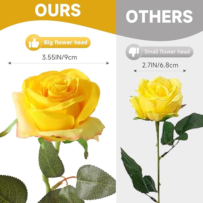 Tifuly Yellow Roses Artificial Flowers -12 pcs Realistic Single Long Stem Fake - Image 8