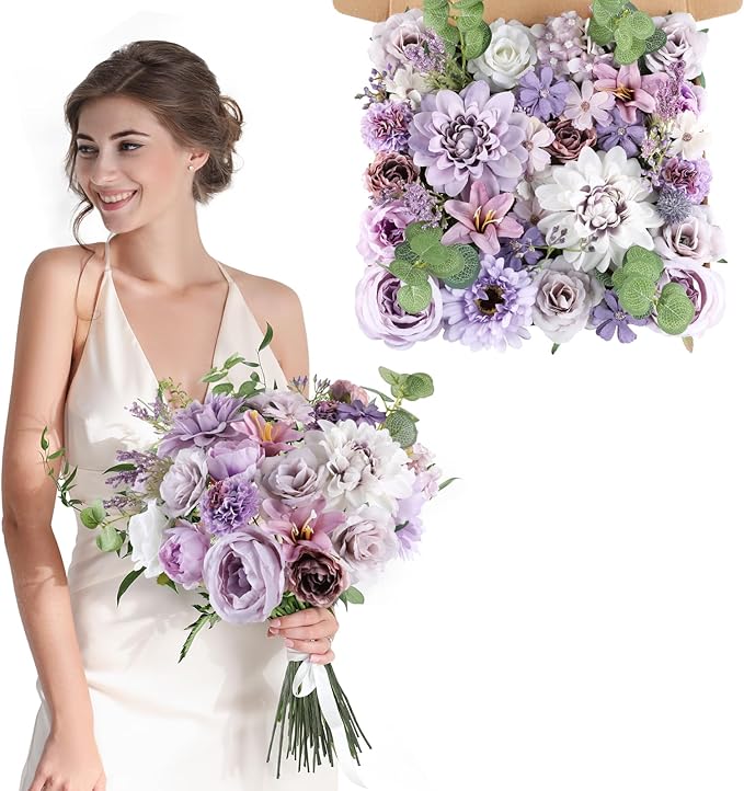 AmyHomie Lavender Artificial Flowers Combo Silk Mix Peony Rose Fake Flowers - Image 8