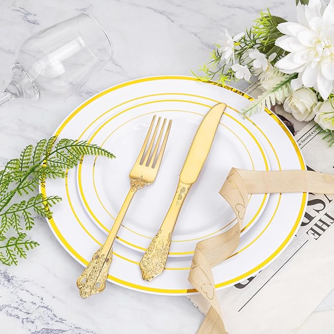 WDF 120PCS Gold Plastic Silverware - Image 4