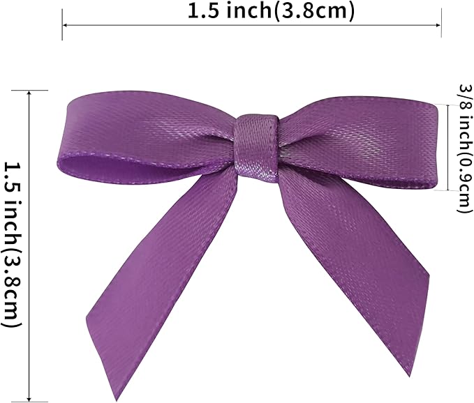 50pcs 1-1/2" Purple Satin Ribbon Bows Without Twist Ties Mini Ribbon Bows - Image 3