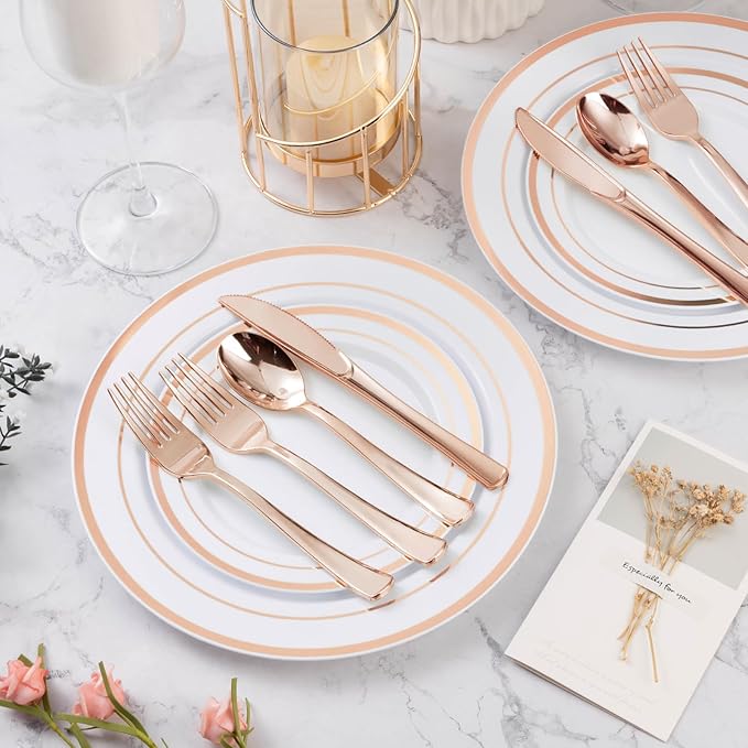 600PCS Rose Gold Plastic Plate Set, Plastic Plates - Image 2