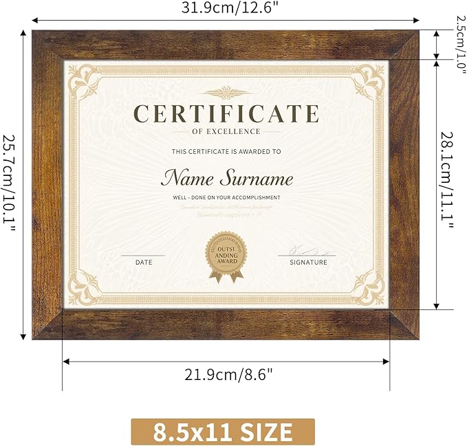 PETAFLOP 8.5x11 Picture Frame Rustic Certificate Frames Wall Tabletop Display - Image 2