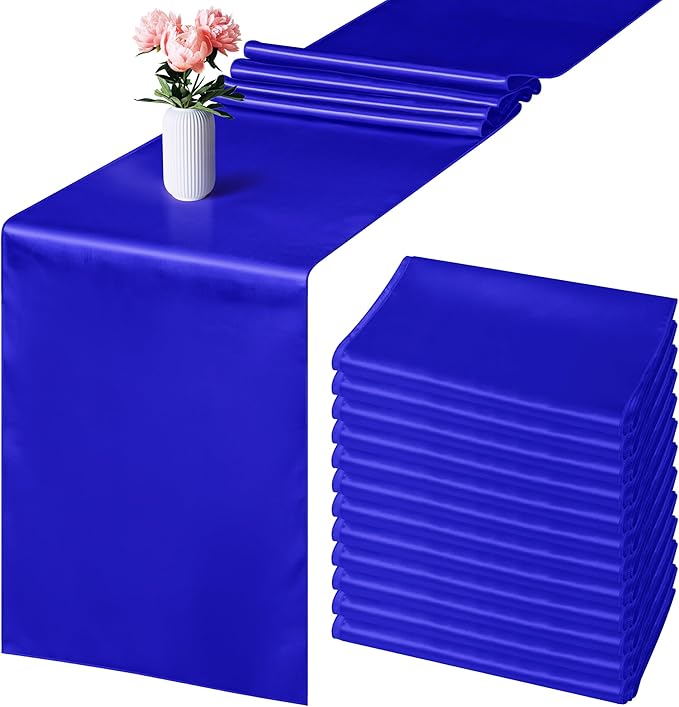 Aneco 12 Pack Satin Table Runner 12 x 108 Inch Dark Blue Long Wedding Satin by Aneco