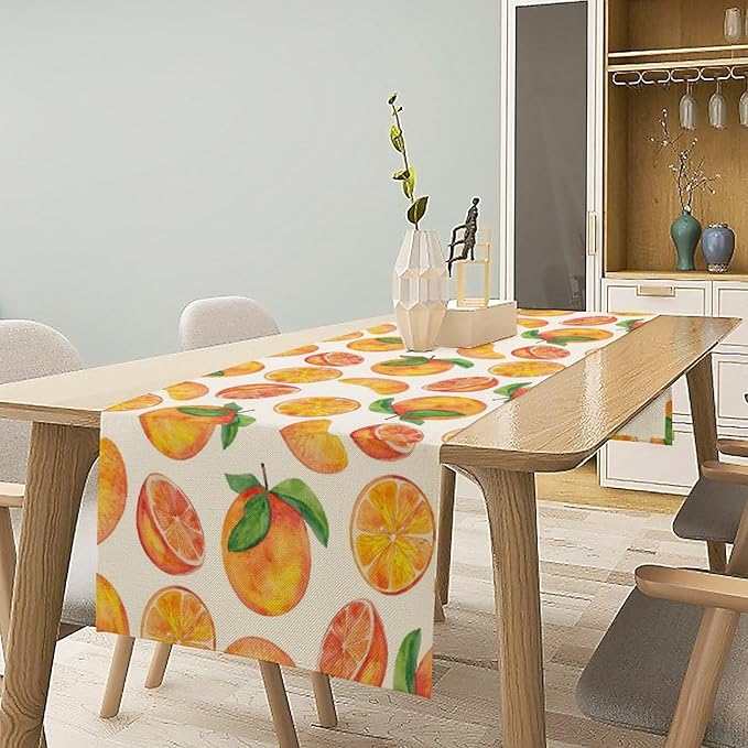 Watercolor Fruit Botanical Print Table Runner Spring Summer Orange Lemon Dinner - Image 2