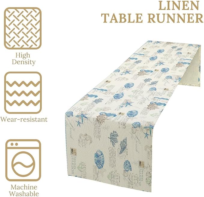 Starfish Table Runner, Vintage Nautical Seashell Tropical Beach Theme Coastal - Image 3