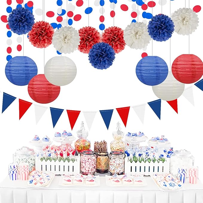 Red White Blue Party Decorations - 52Ft Paper Streamers Birthday Garland - Image 4
