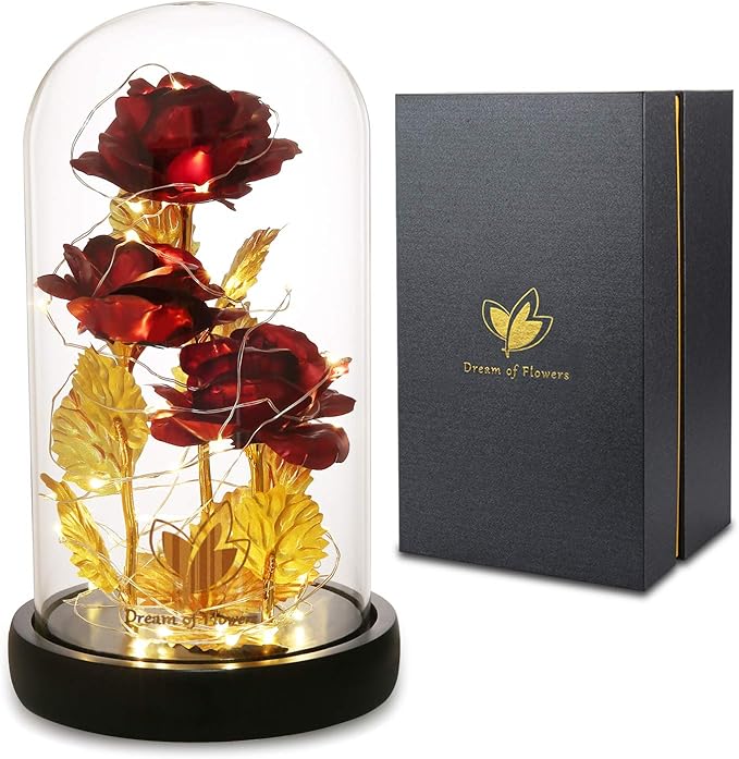 Beauty and The Beast Rose, Preserved Flowers Bouquets Gifts, Light Up Rose by DreamofFlowers