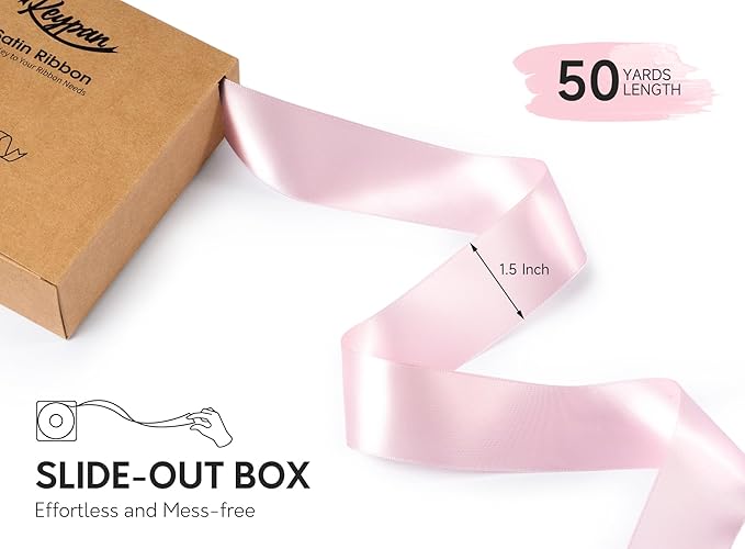 Pink Satin Ribbon for Valentines Day 1-1/2 Inch x 50 Yards Double-Faced Ribbons - Image 2