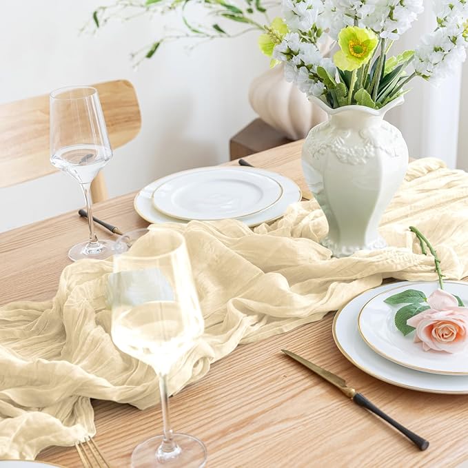 Asee'm Cheesecloth Table Runner 120 Inches Long Beige Boho Gauze Cheese Cloth - Image 6