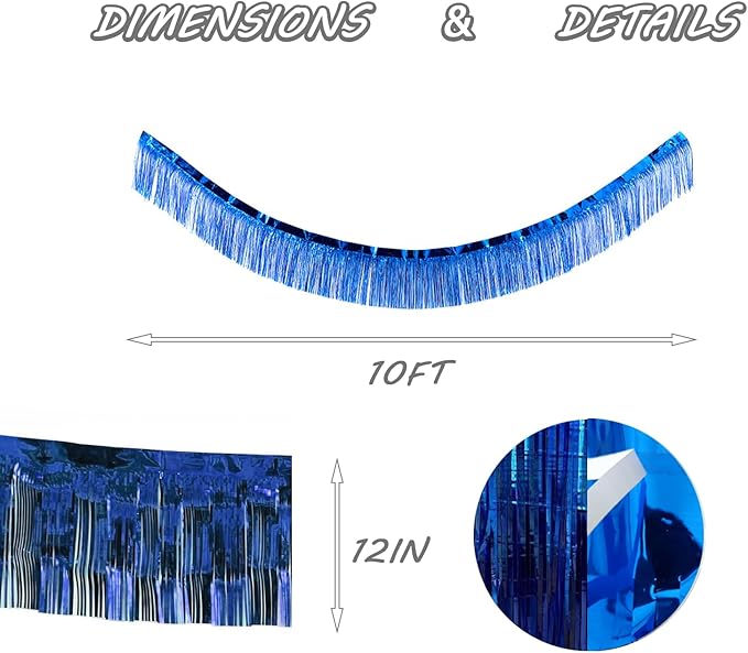 Blue Foil Fringe Garland 10FT 2packs, Metallic Foil Tinsel Fringe Banners - Image 2