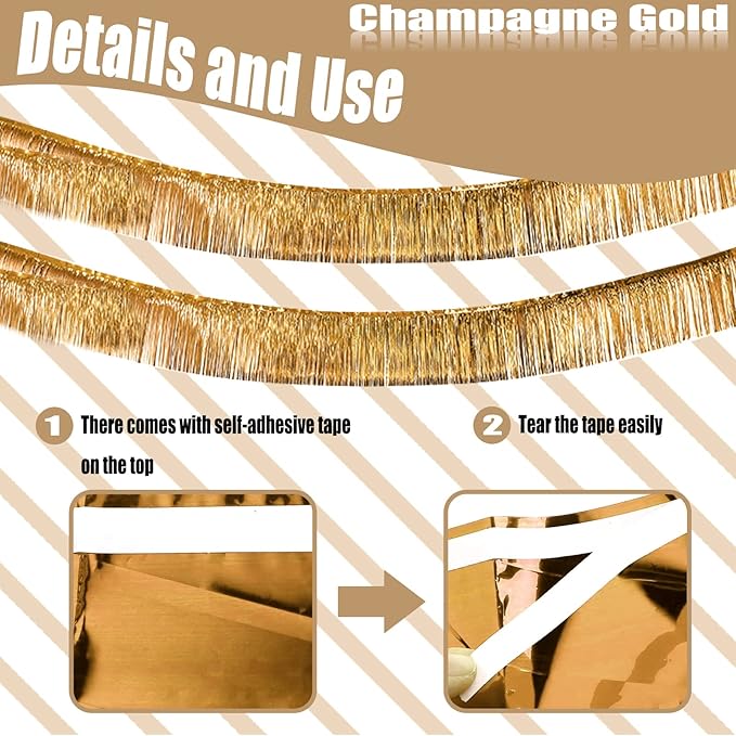 6 Pack 10 Feet Champagne Gold Foil Fringe Garland Metallic Tinsel Streamers - Image 3