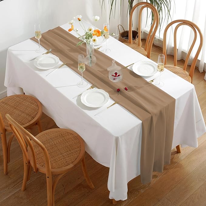 2 Pack 10 Ft Chiffon Table Runner Brown Gauze Long Table Runners 27x120 Inches - Image 2