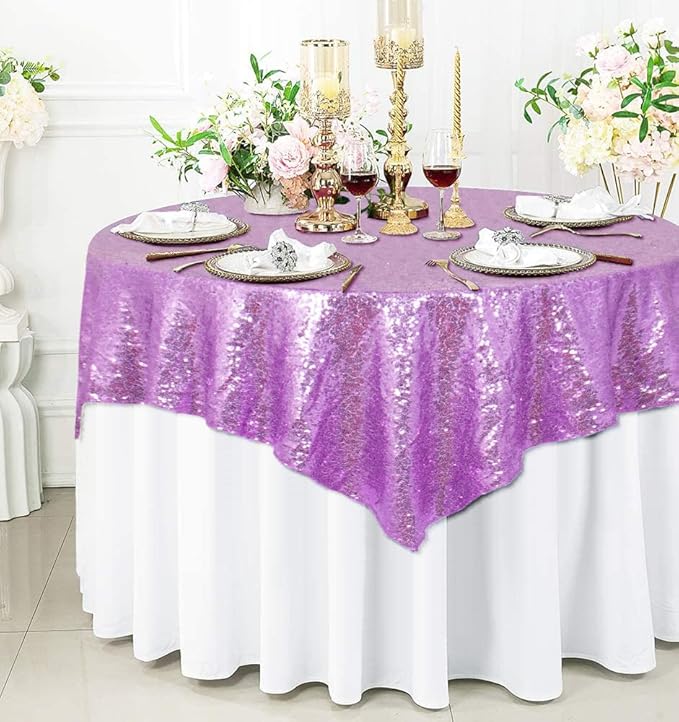 ShinyBeauty 72x72 Inch Square Sequin Tablecloth Overlay - Image 2