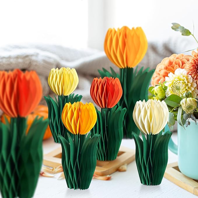 SUNBEAUTY 8 PCS Flower Honeycomb Decoration Tulip Honeycomb Decoration Mother's - Image 6