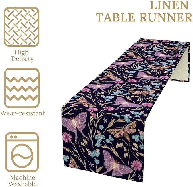 Moth Table Runner, Boho Aesthetic Moth Magic Table Runner - Image 4